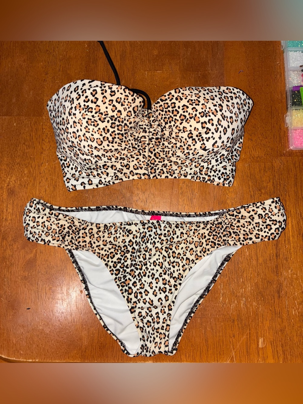 Victoria's Secret Leopard Print Bandeau Bikini - Tan, Black